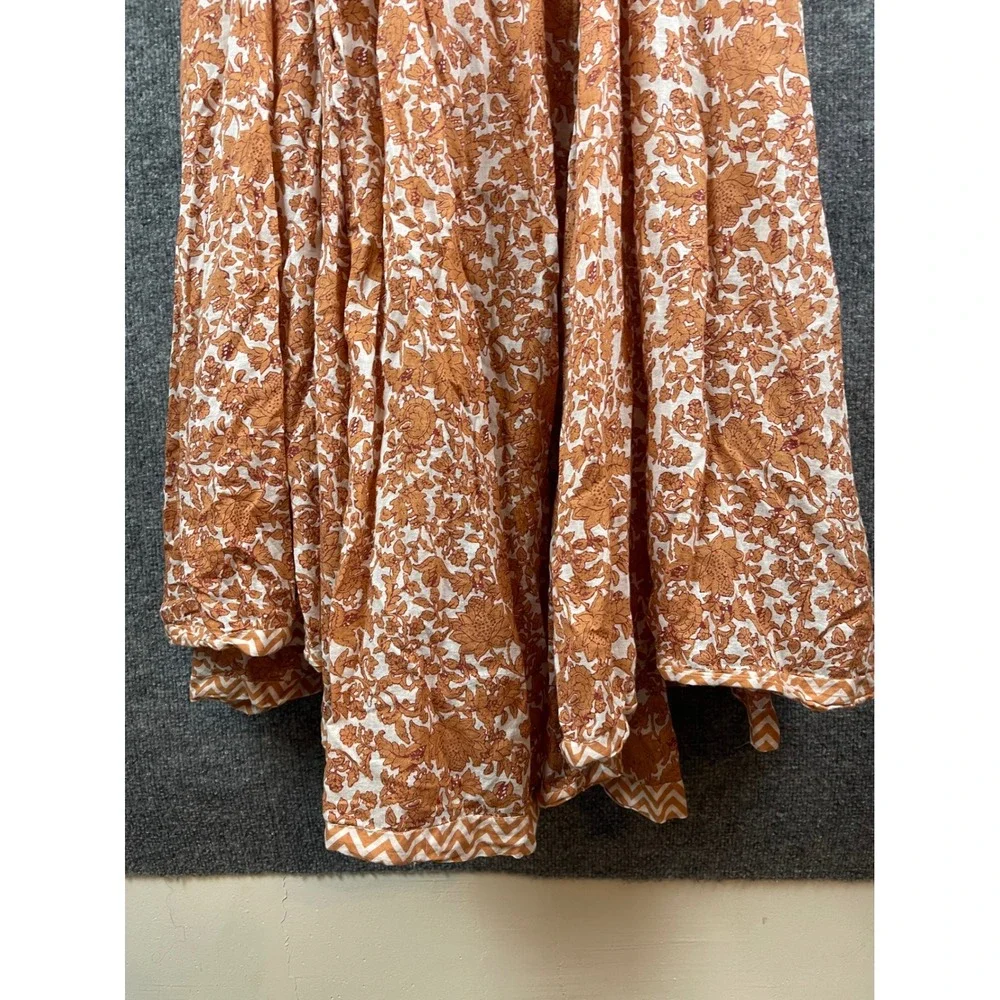 Free People Maxi Dress Womens L Orange Floral Excellent Smocked Open Back Boho